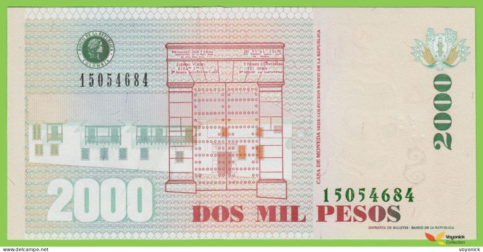 Voyo COLOMBIA 2000 Pesos 2012(2013) P457t B988r UNC - Colombia