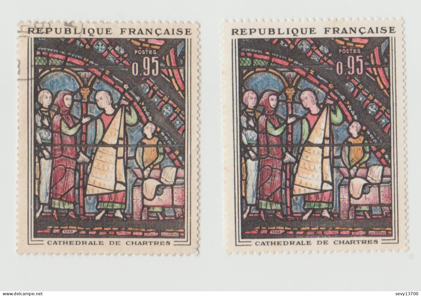 France 1963 2 Timbres YT N° 1399 Vitrail De La Cathédrale De Chartres Visage Des Personnages Rose Au Lieu De Blanc - Nuevos