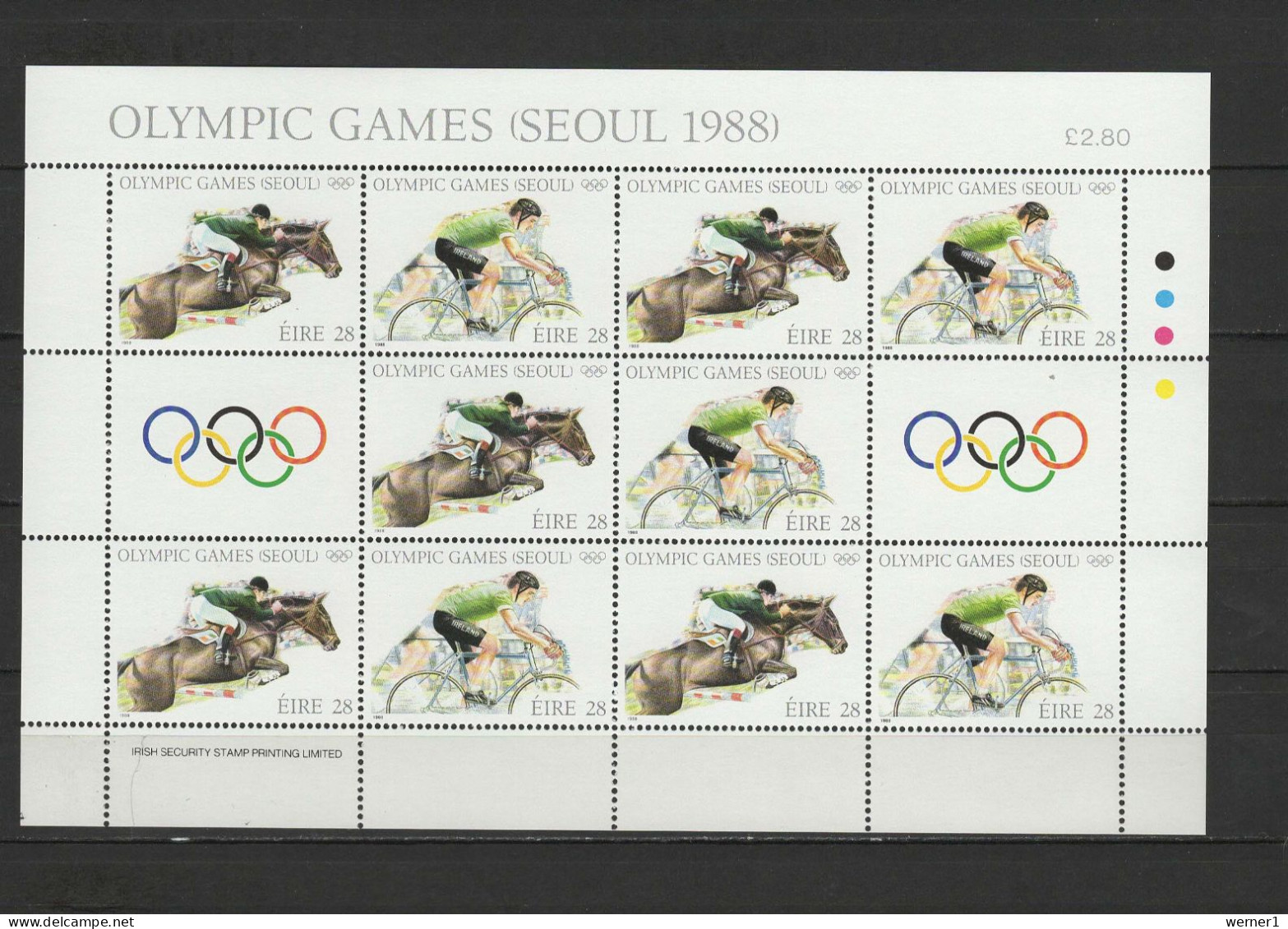 Ireland 1988 Olympic Games Seoul, Equestrian, Cycling Sheetlet MNH - Sommer 1988: Seoul
