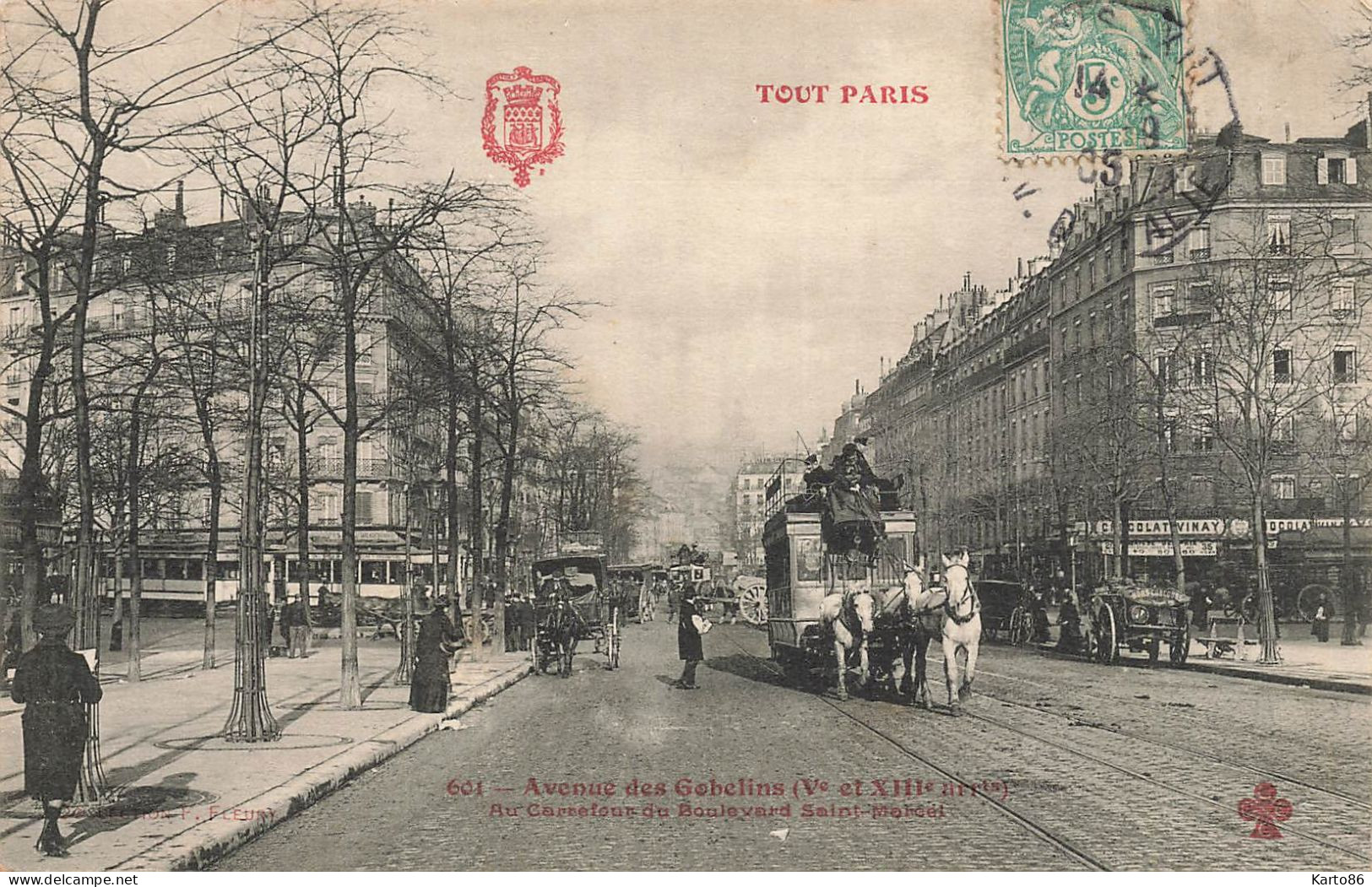 Tout Paris 5ème & 13ème * N°601 * Avenue Des Gobelins Au Carrefour Du Boulevard St Marcel * Omnibus Tramway - Paris (05)