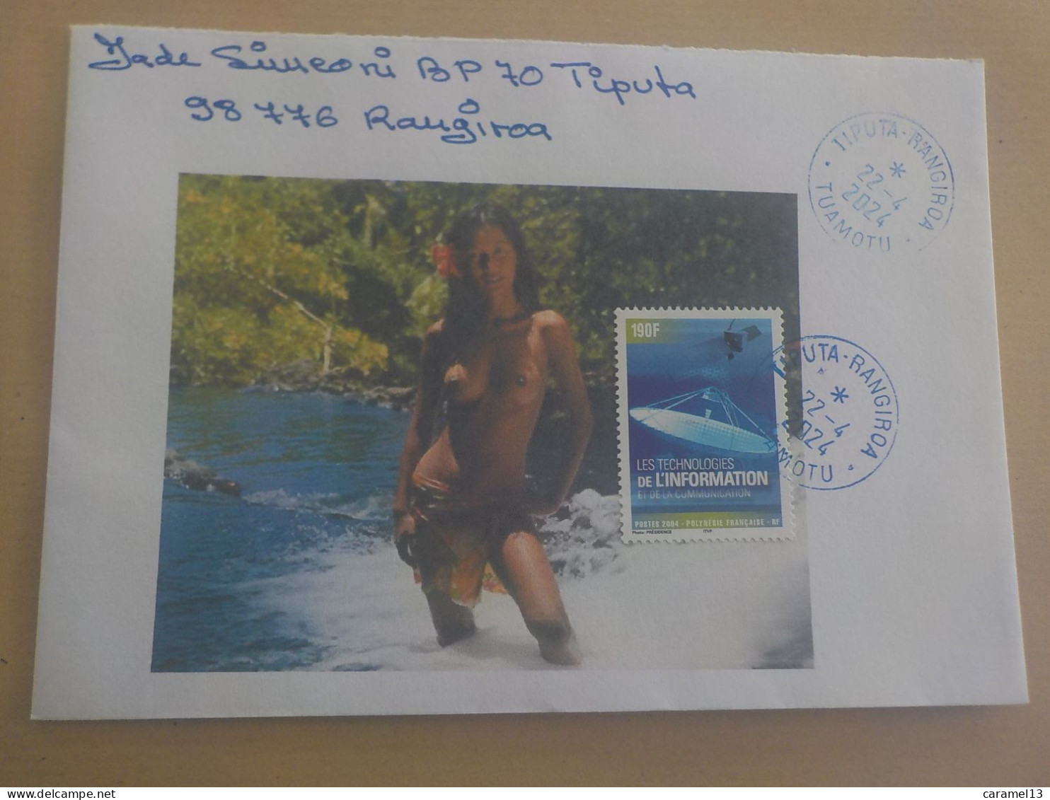 A SAISIR - POLYNESIE FSE TAHITI - VAHINE SEINS NUS - ENVELOPPE TIMBREE - MARCOPHILIE CACHET POSTAL BLEU TIPUTA TUAMOTU - Covers & Documents