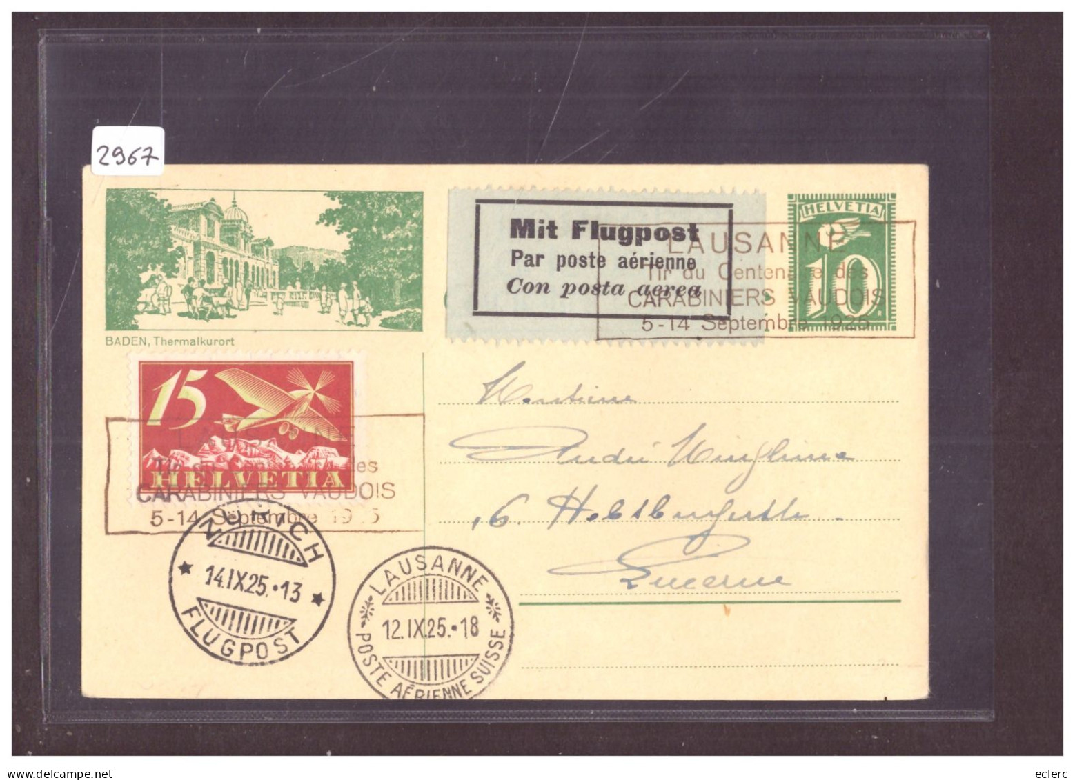 ENTIER POSTAL - POSTE AERIENNE - TIR DES CARABINIERS VAUDOIS - LAUSANNE 1925 - GANZSACHE - TB - Entiers Postaux