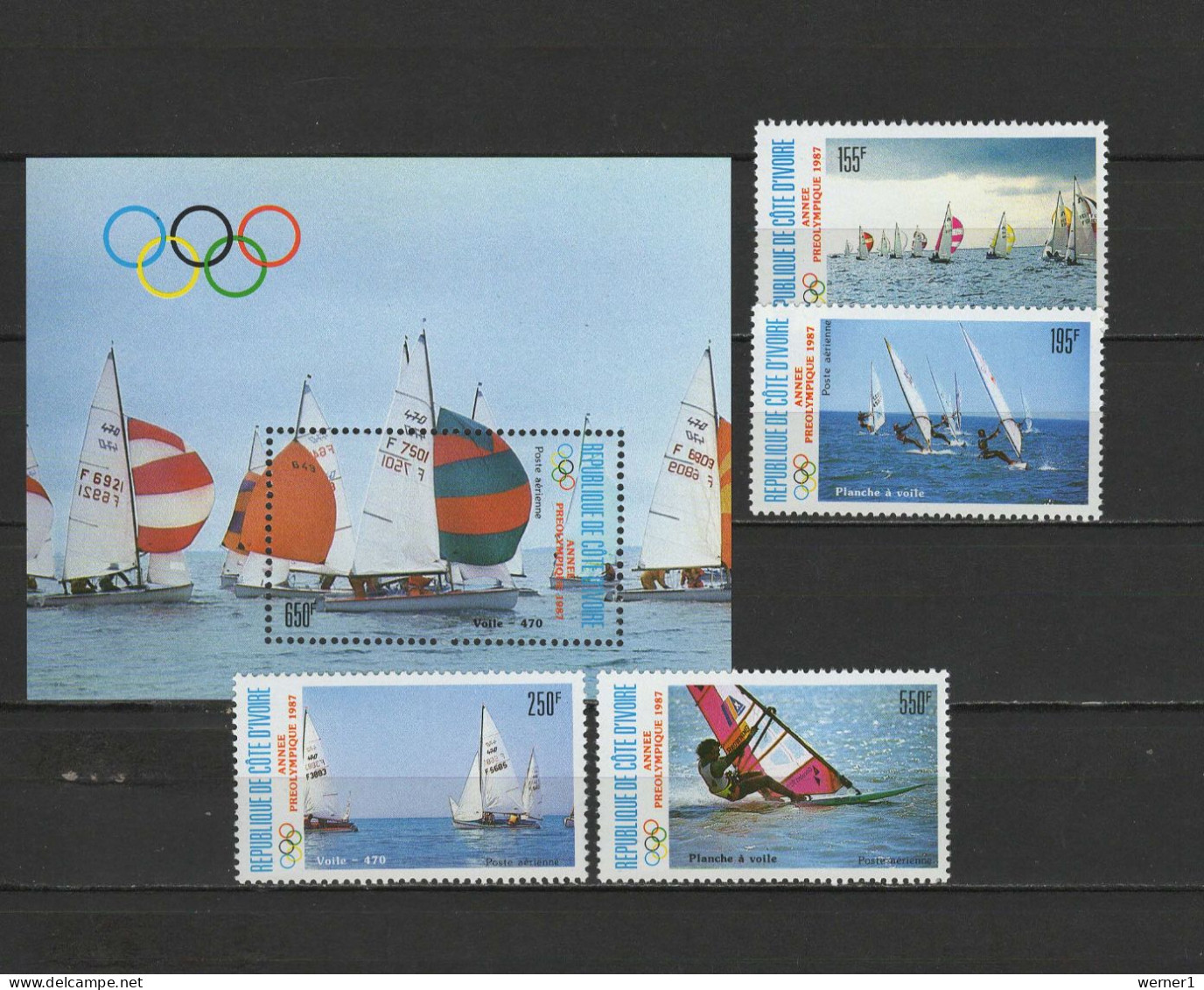 Ivory Coast 1987 Olympic Games Seoul, Sailing, Windsurfing Set Of 4 + S/s MNH - Estate 1988: Seul