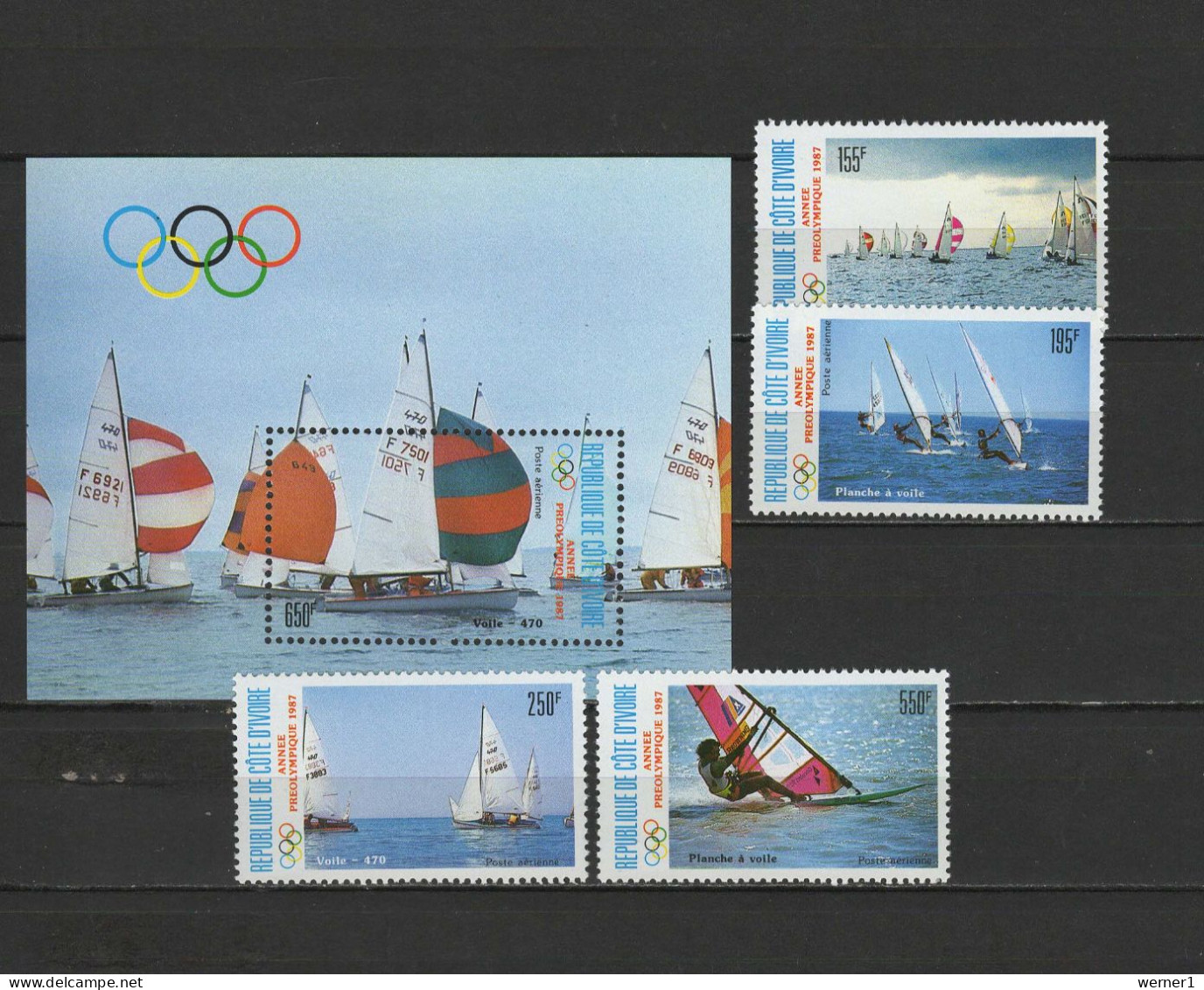 Ivory Coast 1987 Olympic Games Seoul, Sailing, Windsurfing Set Of 4 + S/s MNH - Sommer 1988: Seoul