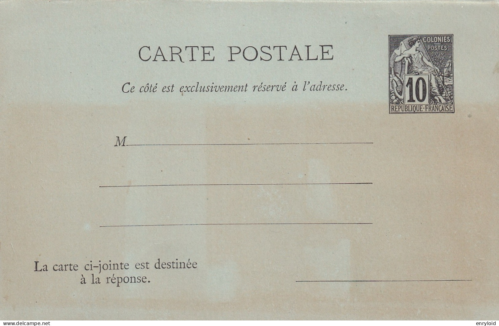 Colonies Francaise Postes 10 C. Carte - Réponse - Autres & Non Classés