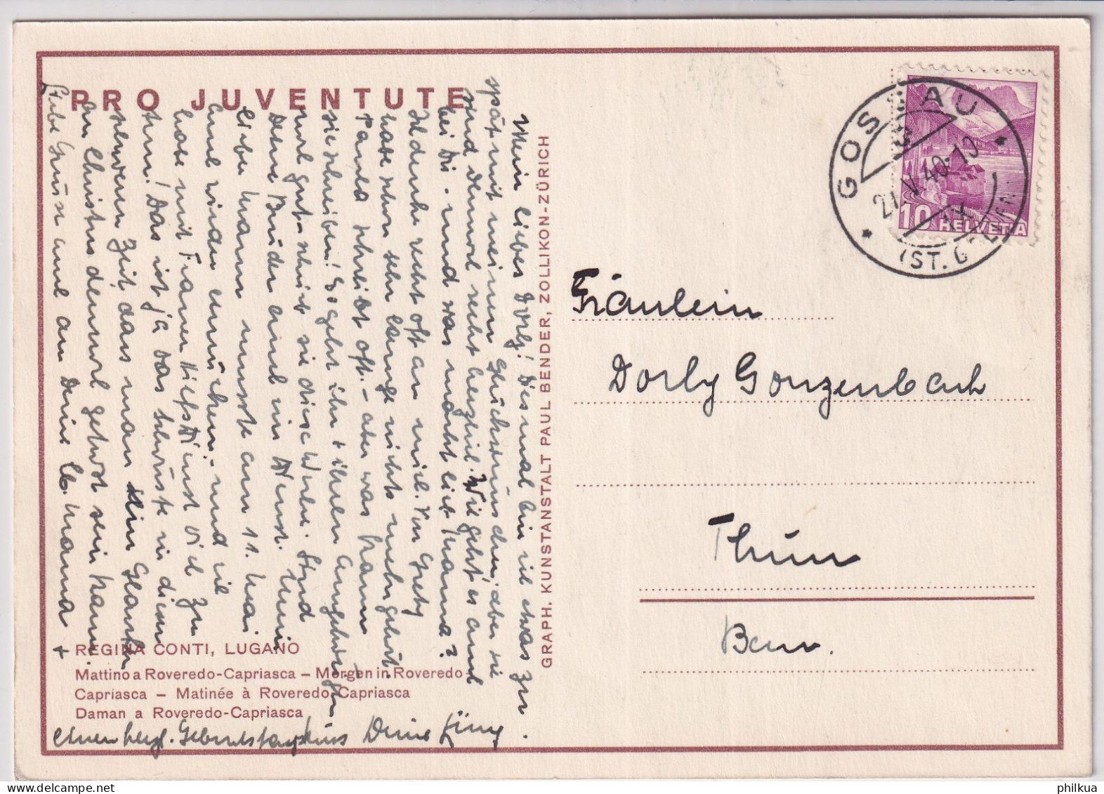 Pro Juventute Karte Von 1939 - Regina Conti - Mattino à Roveredo - Morgen In Roveredo - Non Classés
