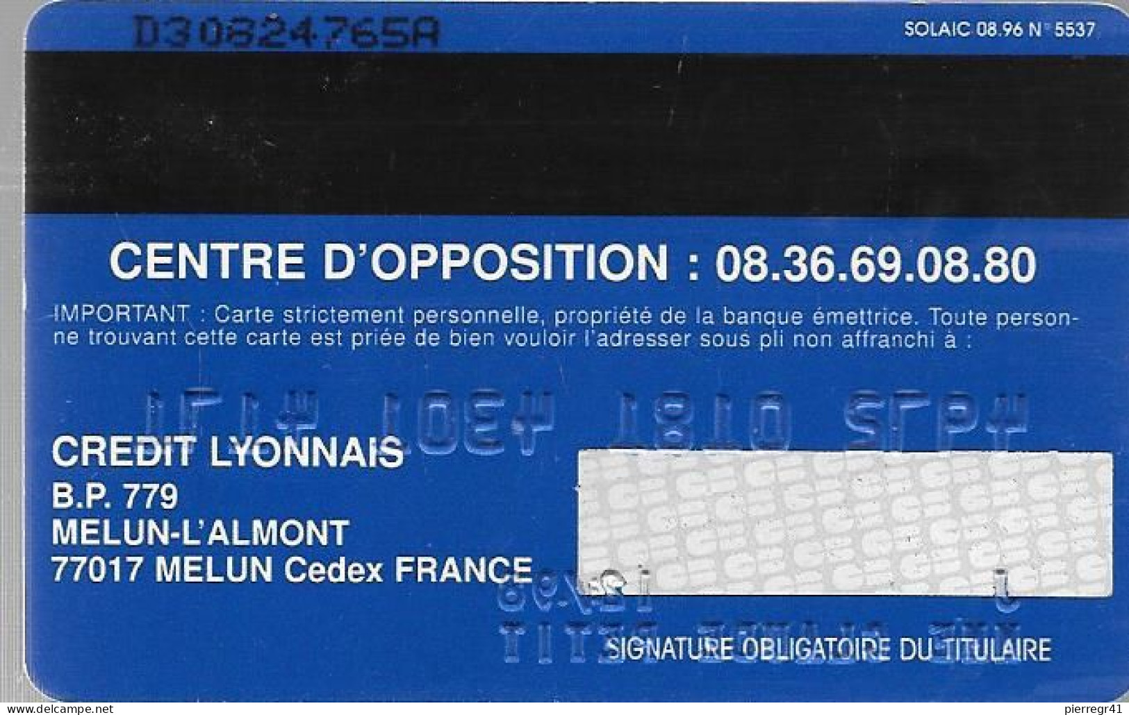 -CARTE-PUCE SOLAIC-MAGNETIQUE-CARTE BLEUE CREDIT LYONNAIS-Exp 12/98-V°Solaic08.96-  TBE-RARE - Disposable Credit Card