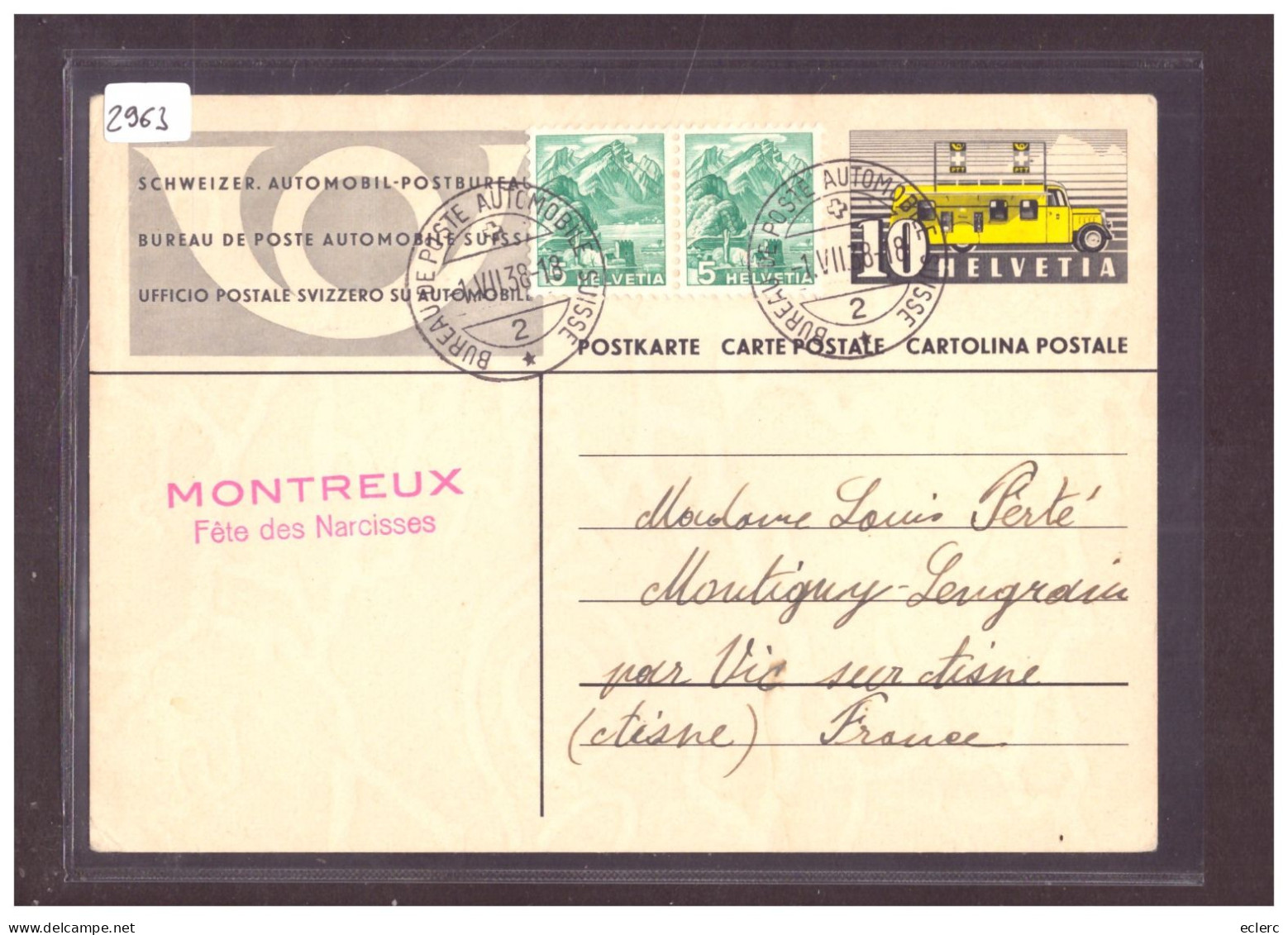 ENTIER POSTAL - MONTREUX - FETE DES NARCISSES - SCHWEIZ. AUTOMOBIL POSTBUREAU - GANZSACHE - TB - Stamped Stationery