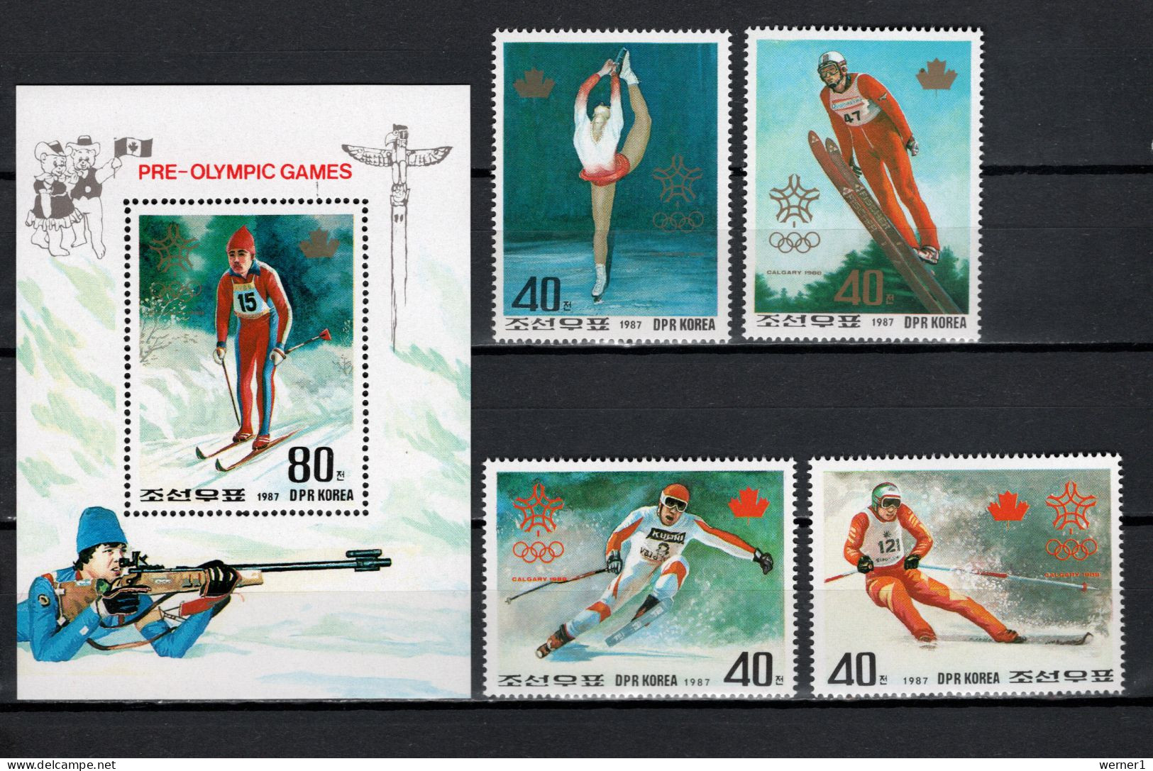 North Korea 1988 Olympic Games Calgary Set Of 4 + S/s MNH - Invierno 1988: Calgary