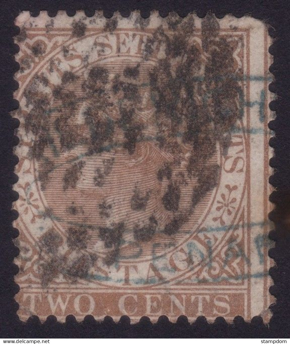 STRAITS SETTLEMENTS 1867 2c Wmk.CC Sc#10 - USED With Company Security / Creased/blunt Corner Perfs @P377 - Straits Settlements