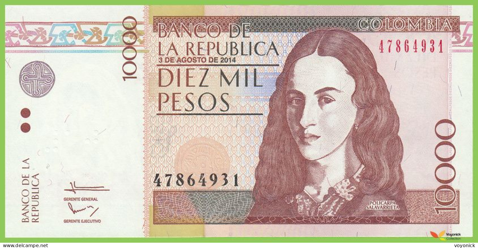 Voyo COLOMBIA 10000 Pesos 2014(2017) P453y B990y UNC - Kolumbien