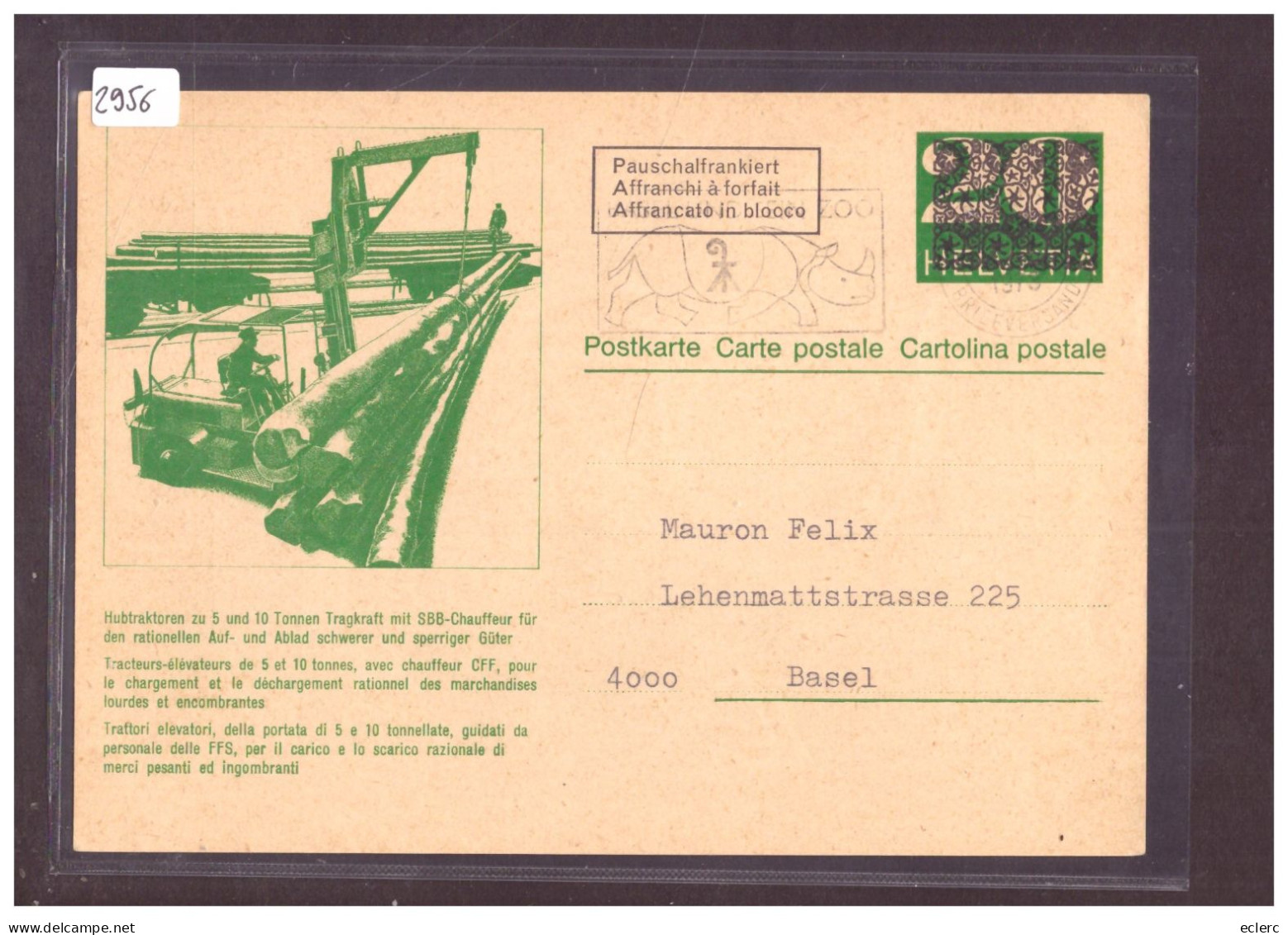 ENTIER POSTAL - TRACTEURS DES CFF - SBB - GANZSACHE - TB - Entiers Postaux