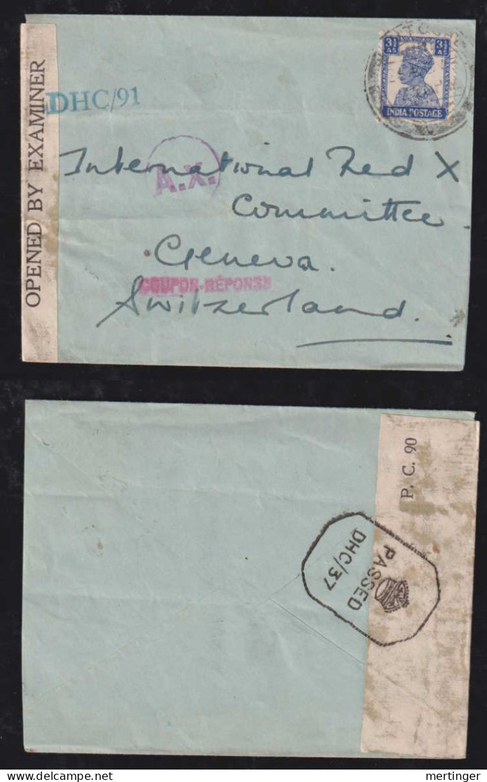 India 1943 Double Censor Cover To Switzerland - 1936-47 Koning George VI