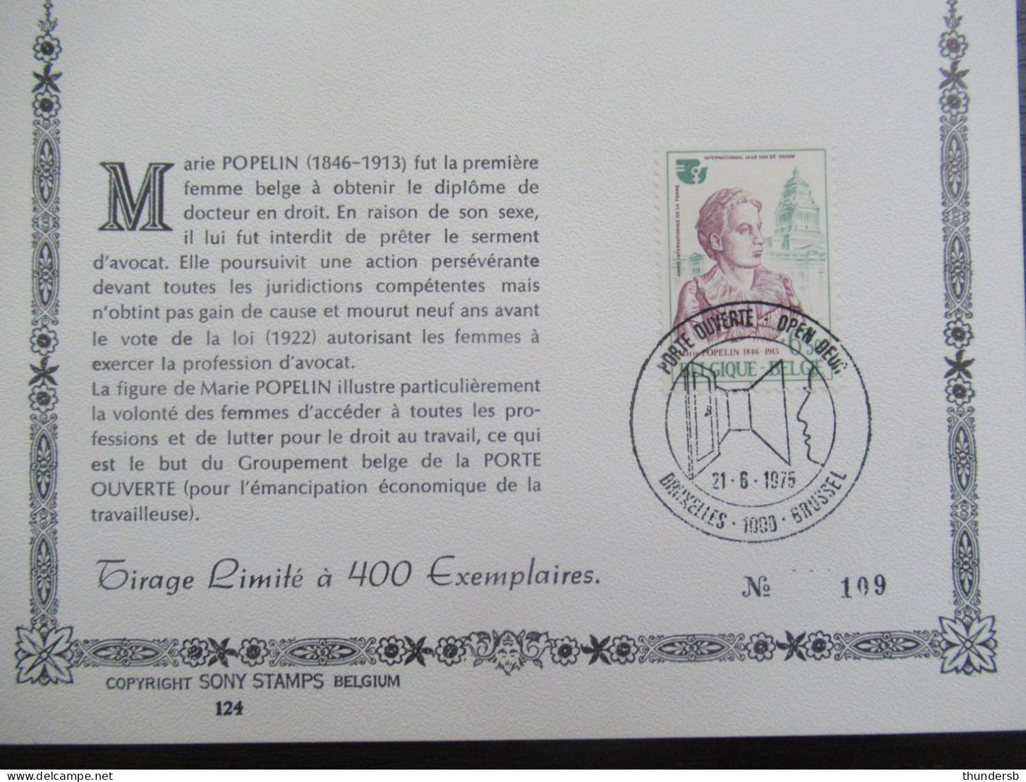 1776 'Marie Popelin' - Tirage Limité à 400 Exemplaires! - Commemorative Documents