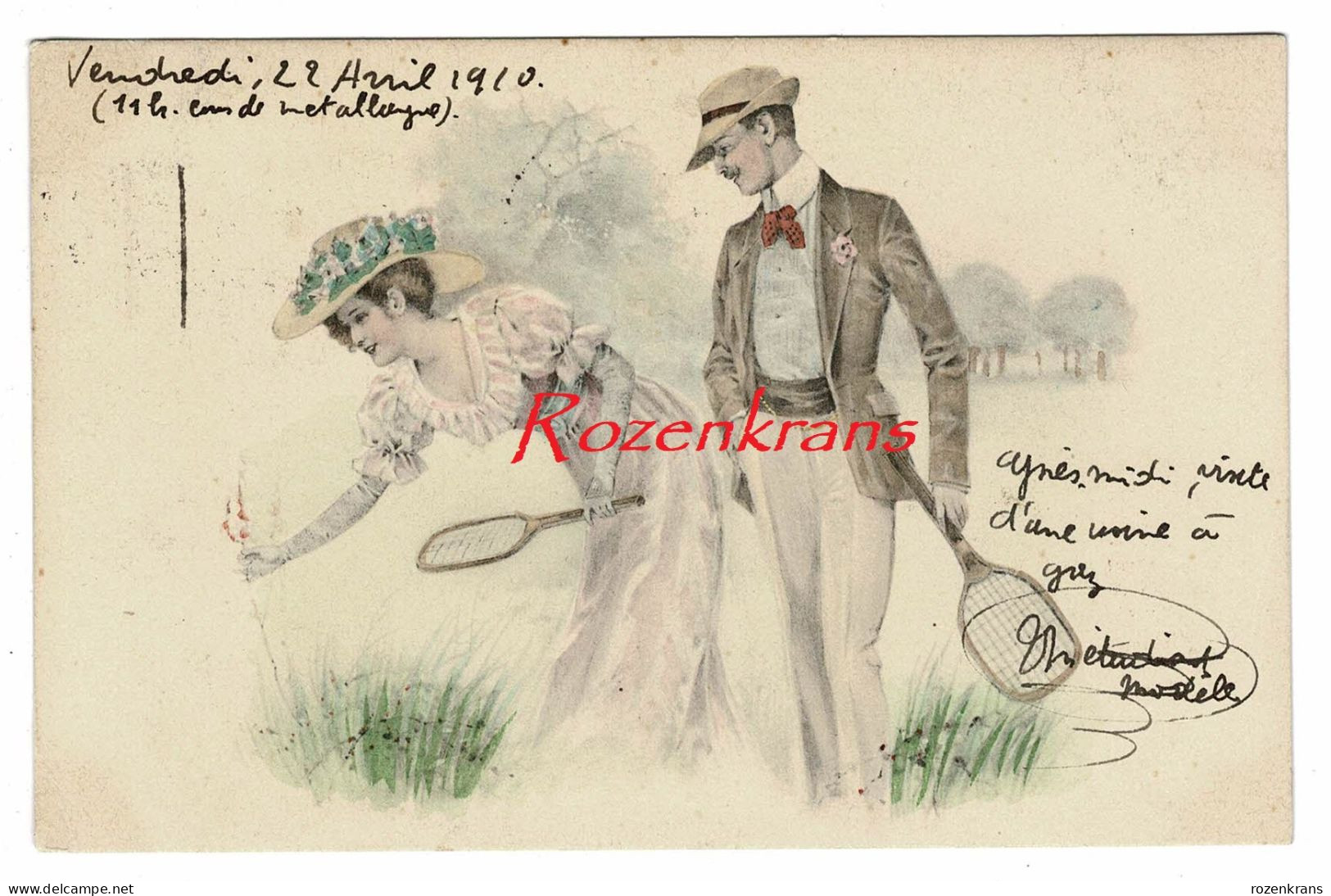 CPA Illustrateur VK Vienne Style Couple Amour Love Carte Fantaisie Liefde Koppel Liebe Verliebtes Pärchen Jeux De Tennis - Vienne