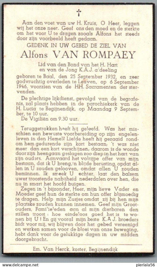 Bidprentje Baal - Van Rompaey Alfons (1932-1946) - Images Religieuses