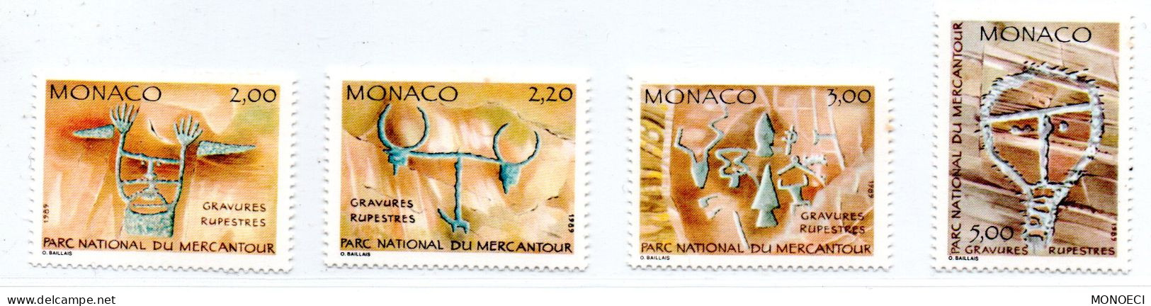 MONACO -- 4 Timbres  -- Parc Du Mercantour -- Gravures Rupestres - Ongebruikt