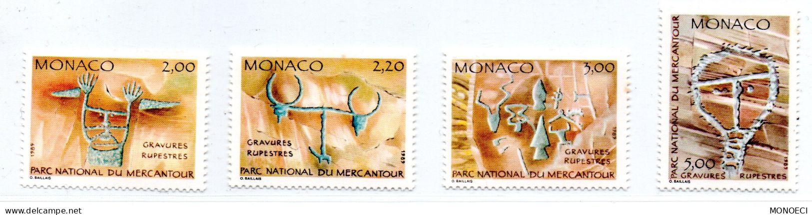 MONACO -- 4 Timbres  -- Parc Du Mercantour -- Gravures Rupestres - Unused Stamps