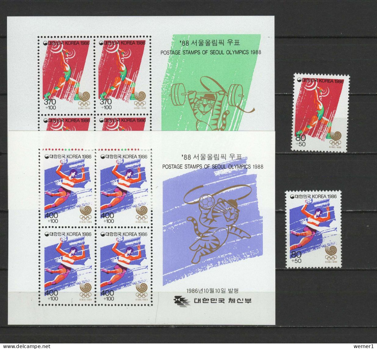 South Korea 1986 Olympic Games Seoul, Weightlifting, Handball Set Of 2 + 2 S/s MNH - Ete 1988: Séoul