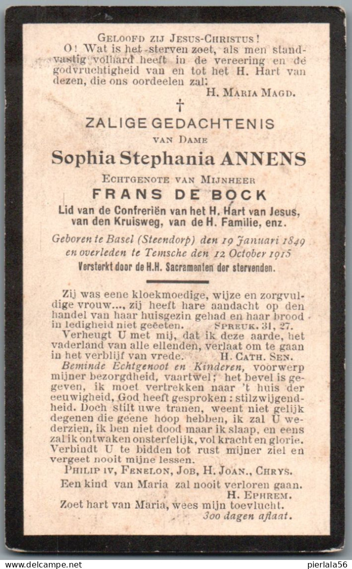 Bidprentje Bazel-Steendorp - Annens Sophia Stephania (1849-1915) - Images Religieuses