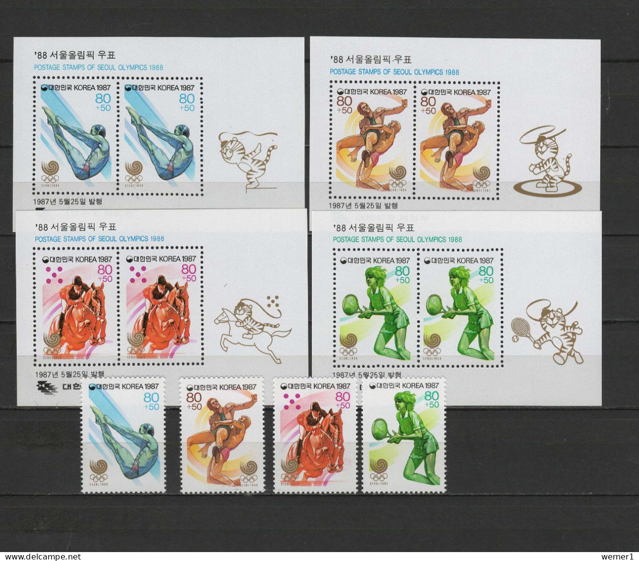 South Korea 1987 Olympic Games Seoul, Wrestling, Equestrian, Tennis Etc. Set Of 4 + 4 S/s MNH - Verano 1988: Seúl