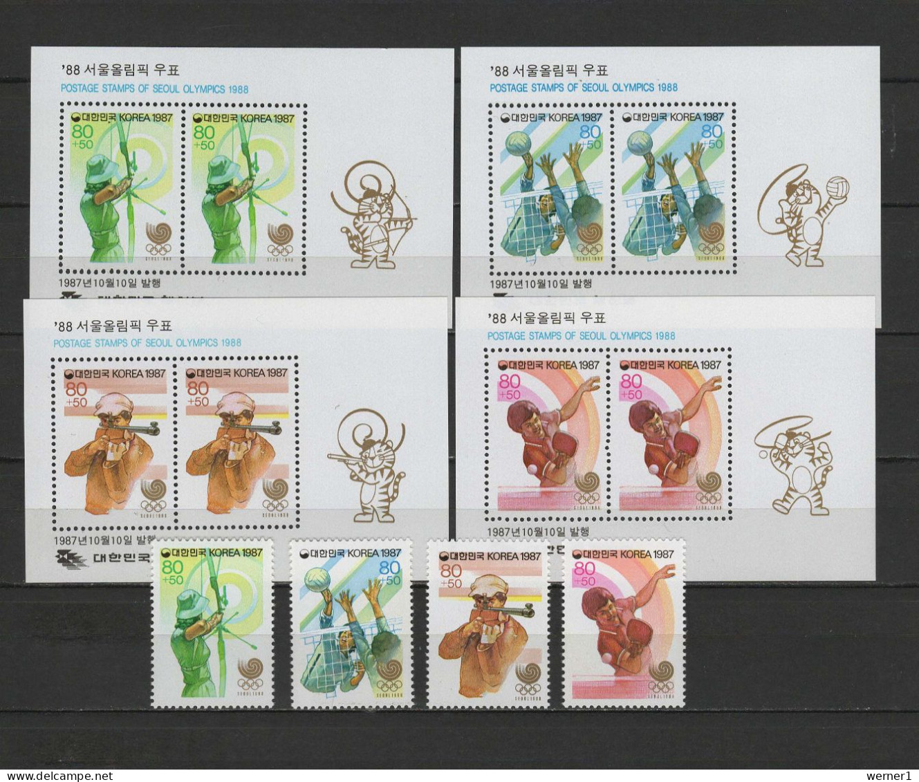 South Korea 1987 Olympic Games Seoul, Archery, Volleyball, Shooting, Table Tennis Set Of 4 + 4 S/s MNH - Sommer 1988: Seoul