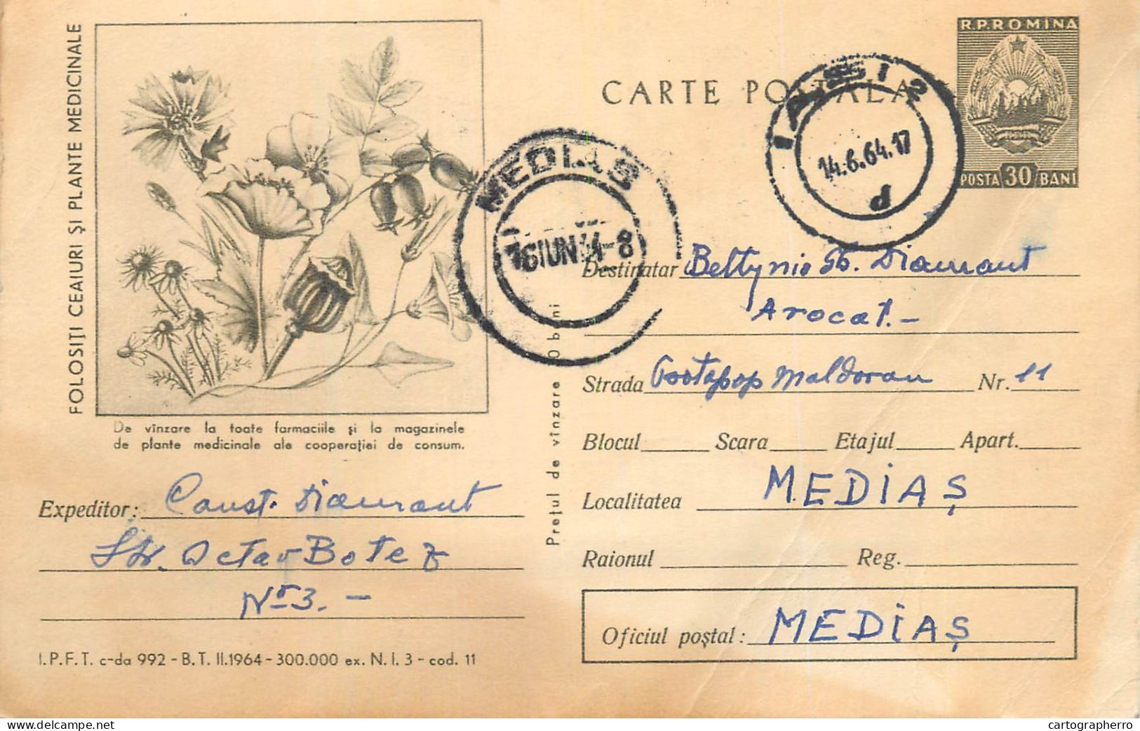 Postal Stationery Postcard Romania Ceaiuri Si Plante Medicinale - Romania