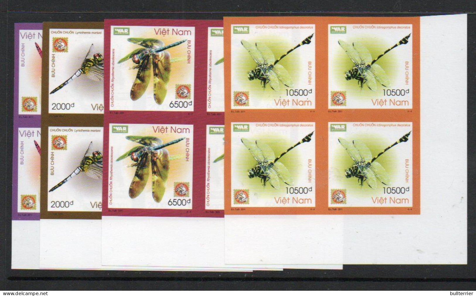 VIETNAM-2019-Dragonflies Set Of 4 In IMPERF Blocks Of 4 Mint Never Hinged - Vietnam