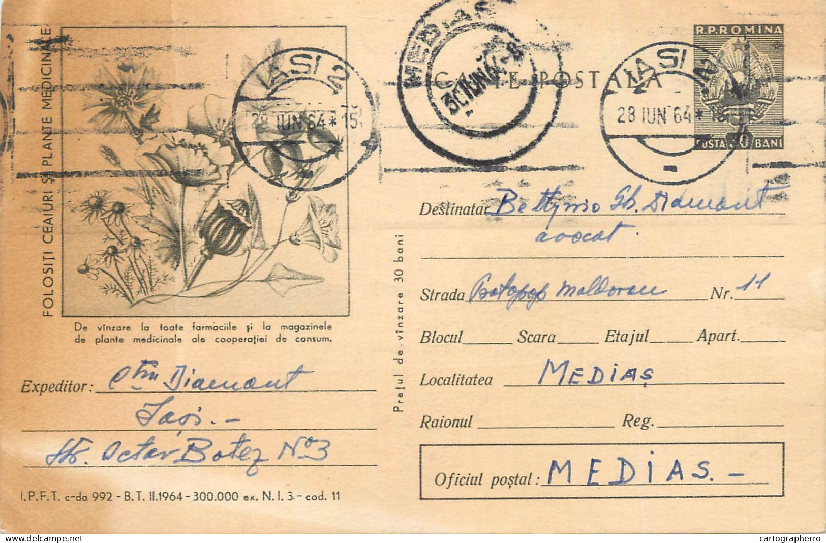 Postal Stationery Postcard Romania Ceaiuri Si Plante Medicinale - Romania