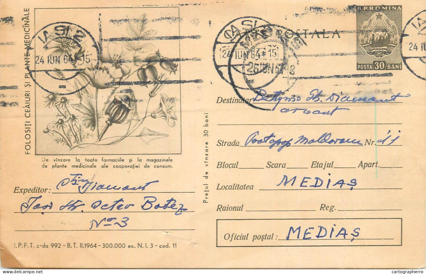 Postal Stationery Postcard Romania Ceaiuri Si Plante Medicinale - Romania