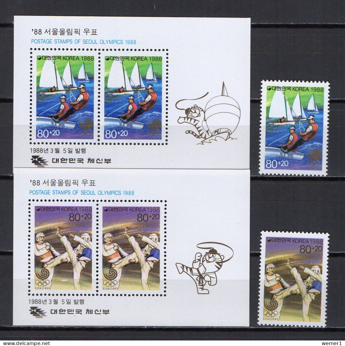 South Korea 1988 Olympic Games Seoul, Sailing, Taekwondo Set Of 2 + 2 S/s MNH - Sommer 1988: Seoul