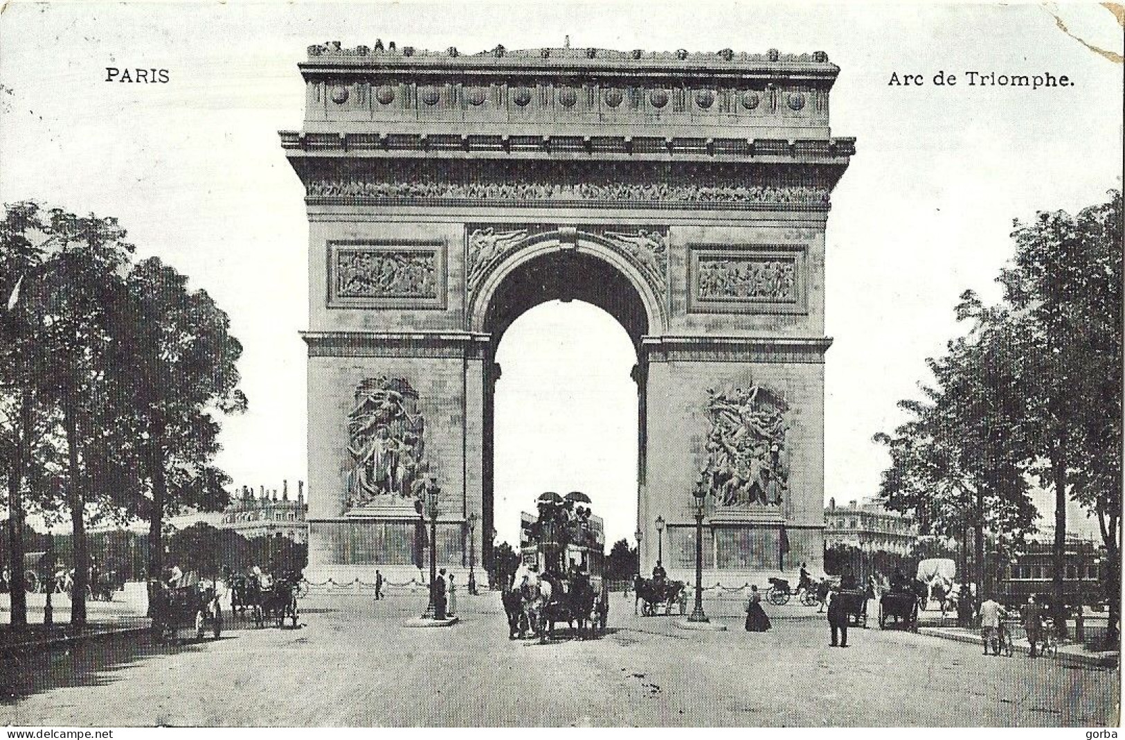 *CPA - 75 PARIS Arc De Triomphe - Animée, Diligence à Impériale, Attelage - Affranchissement Pour Le Danemark - Arc De Triomphe