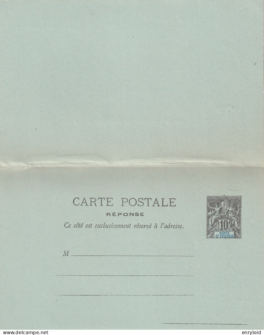 Cote D'Ivoire Colonies Francaise Postes 10 C. Carte - Réponse - Ungebraucht