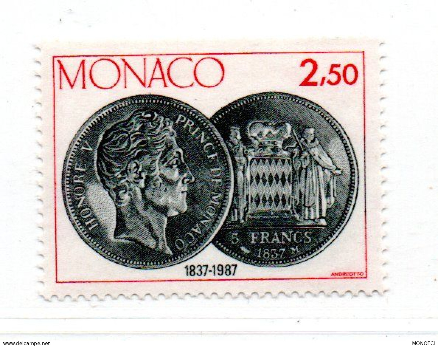 MONACO -- Timbre -- Ecu De 5 F.  " Honoré V " - Ungebraucht