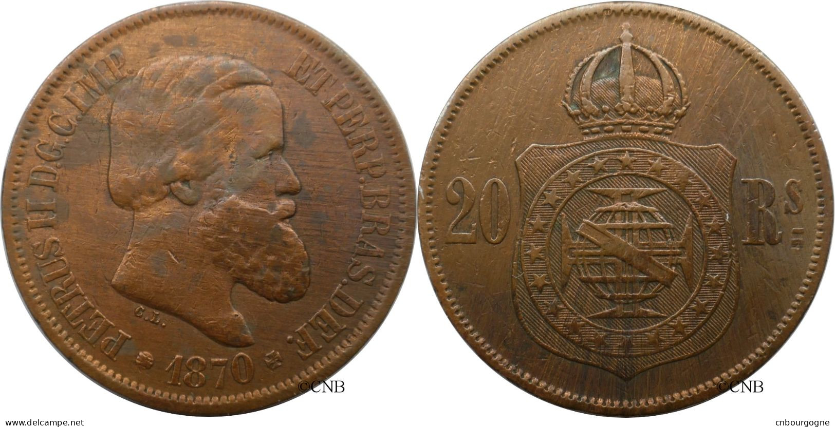Brésil - Empire - Pedro II - 20 Reis 1870 - TTB/XF45 - Mon6428 - Brazil