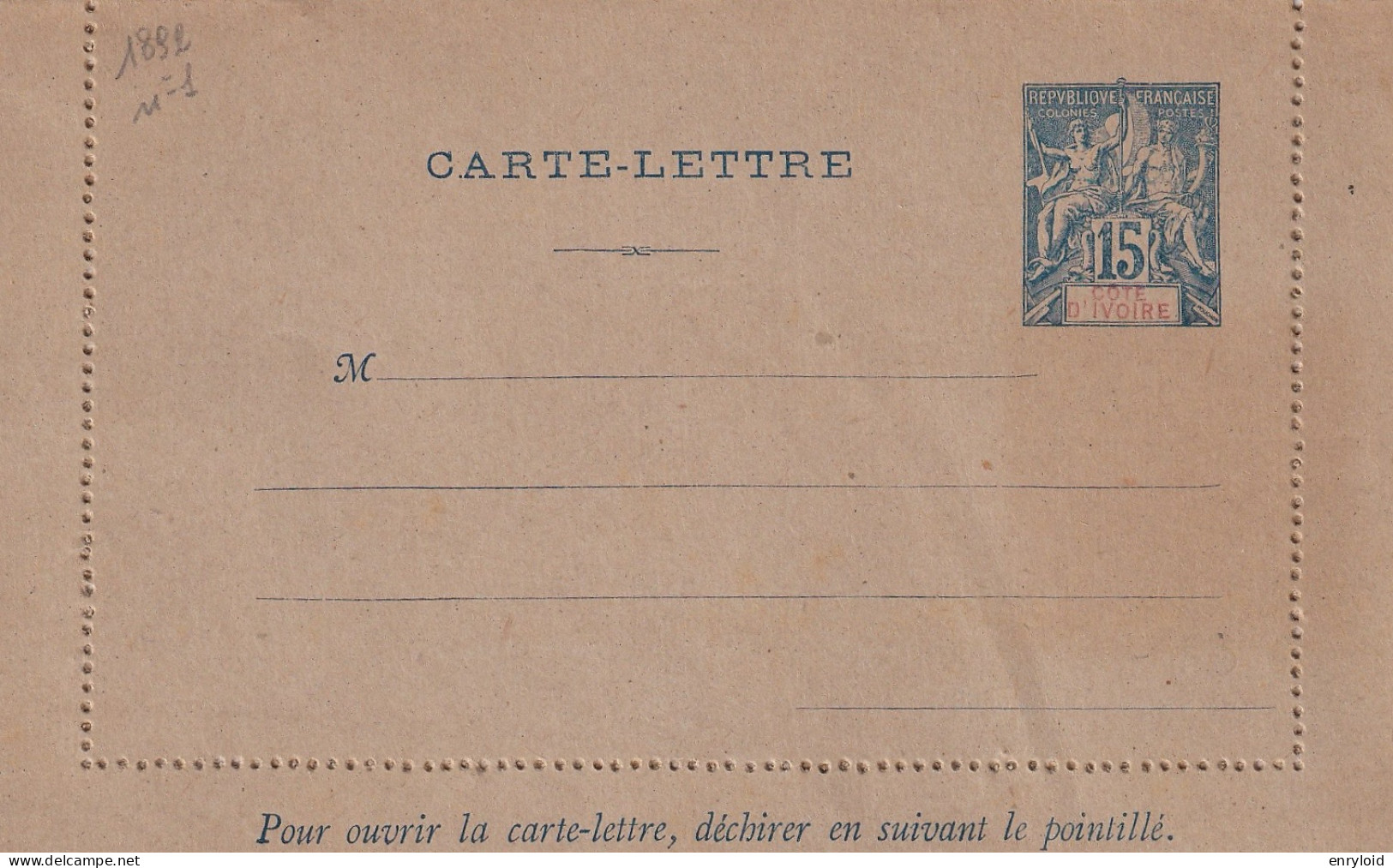 Cote D'Ivoire Colonies Francaise Postes 15 C. Carte - Lettre - Nuovi