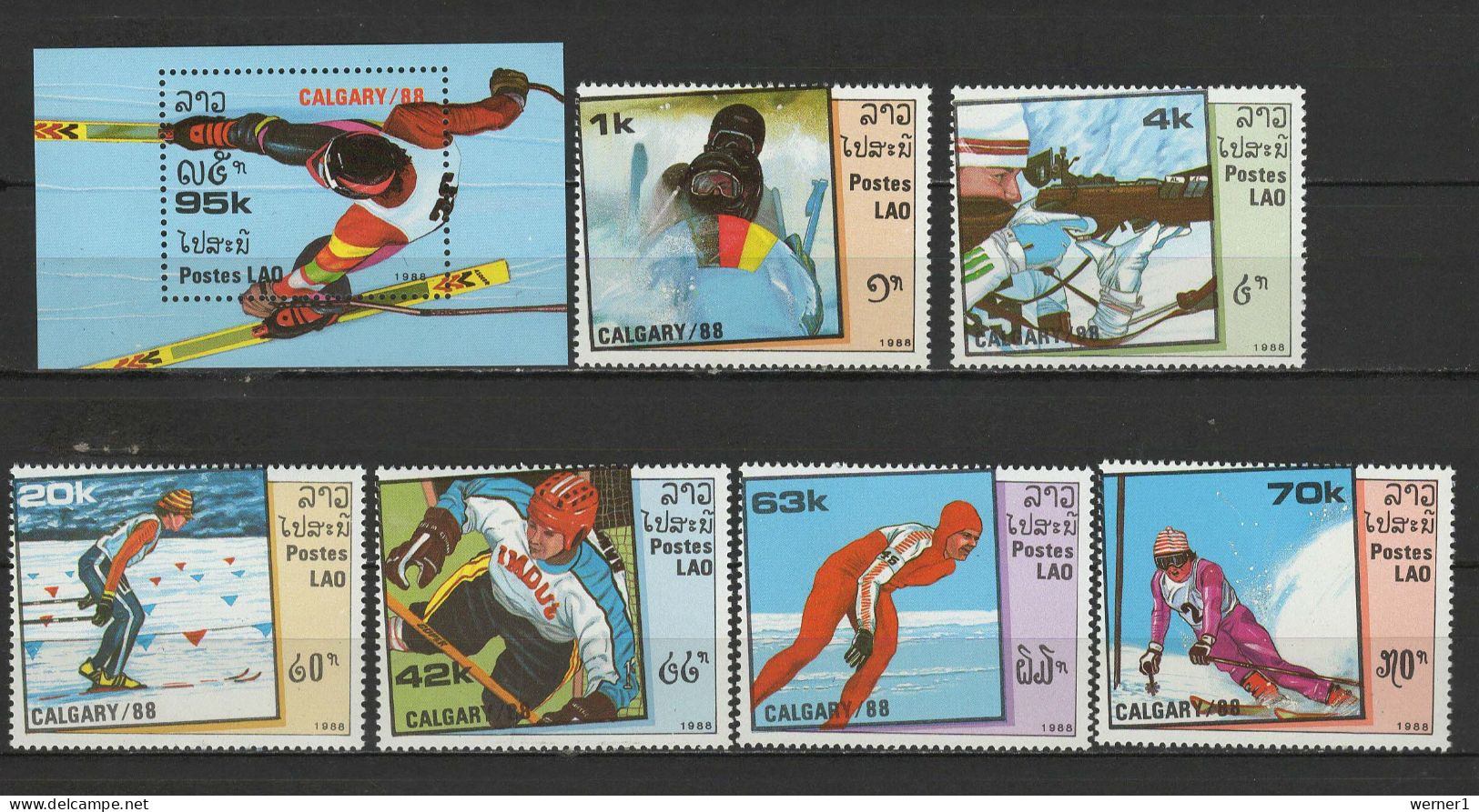 Laos 1988 Olympic Games Calgary Set Of 7 + S/s MNH - Hiver 1988: Calgary