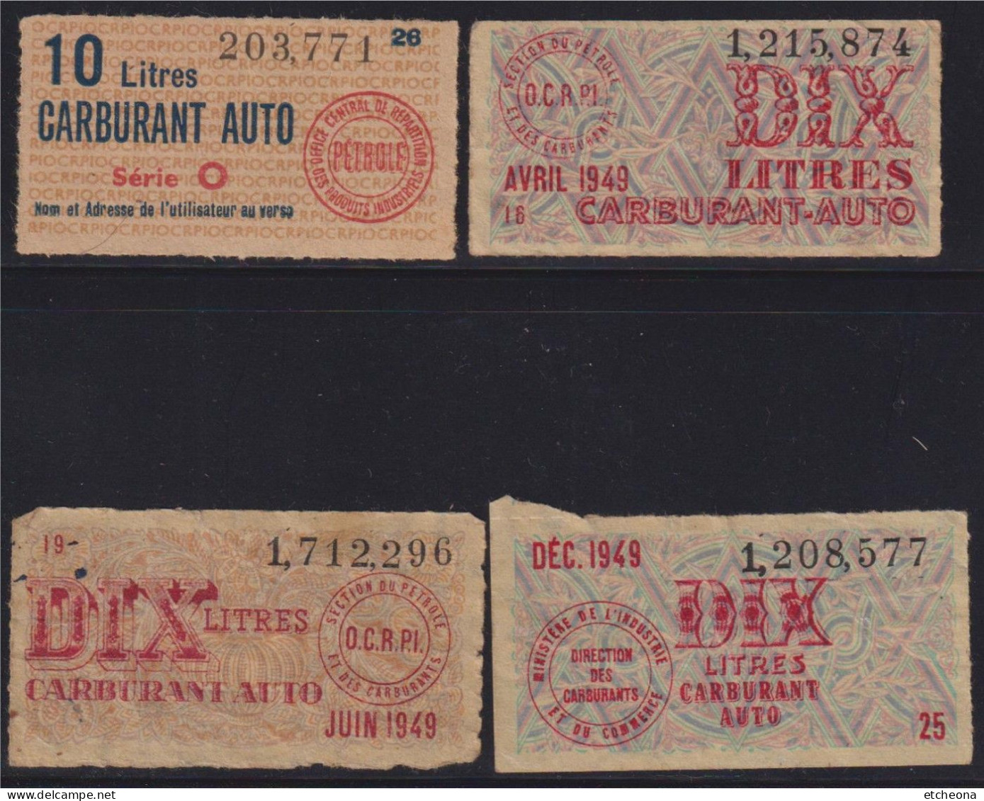 Titres De Répartition De Carburant (4) Dont 3 De 1949 - Timbres