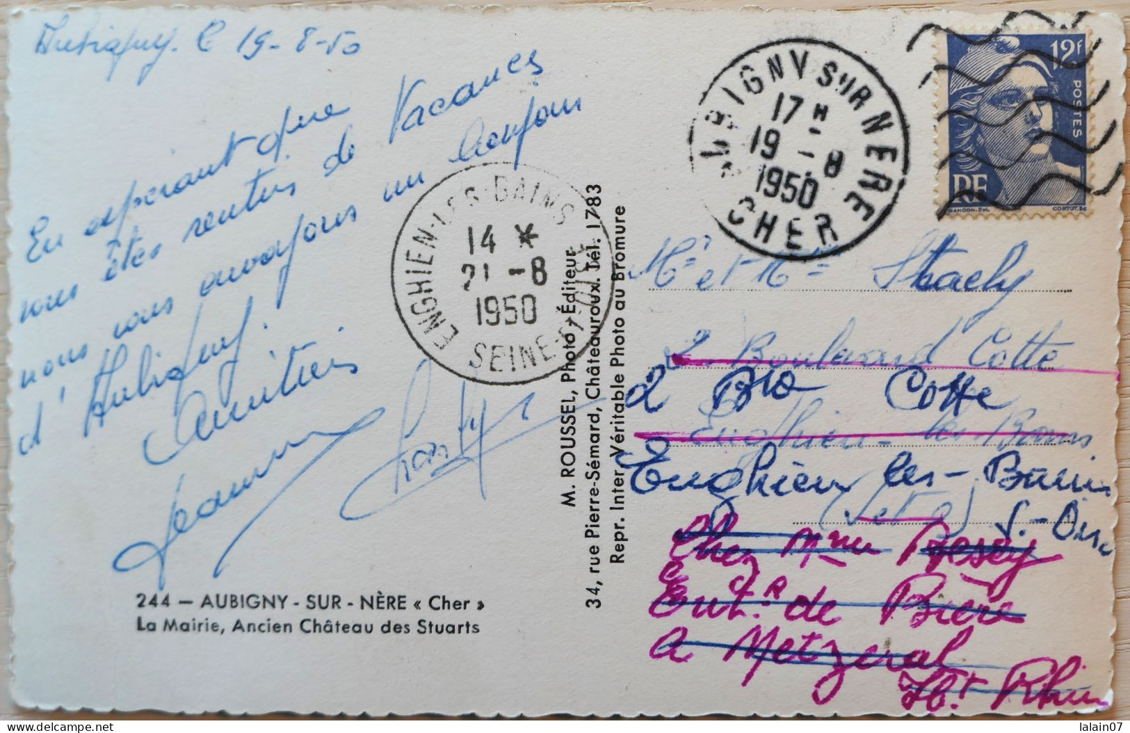 Carte Postale : 18 : AUBIGNY SUR NERE : La Mairie, Ancien Château Des Stuarts, Timbre En 1950 - Aubigny Sur Nere