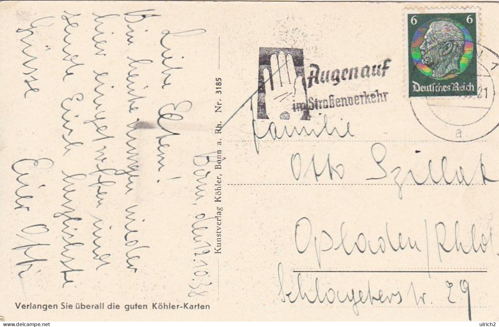 AK Bonn Am Rhein - Universität - Werbestempel Augen Auf Im Straßenverkehr - 1938  (68898) - Bonn