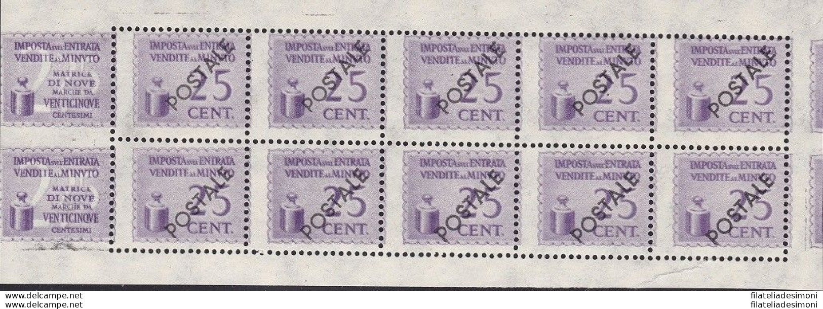 1944 RSI, Casalecchio Di Reno CEI N° 3a 25c. Violetto Blocco Di 10 + Matrice - Other & Unclassified