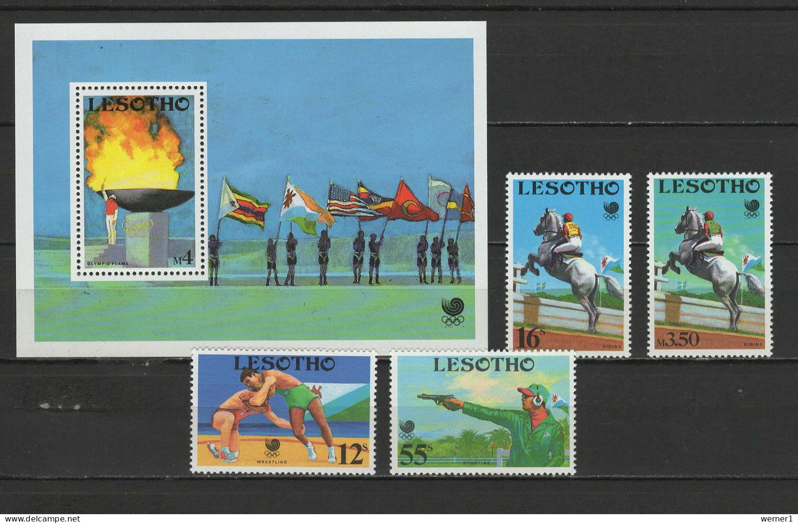 Lesotho 1988 Olympic Games Seoul, Equestrian, Wrestling, Shooting Set Of 4 + S/s MNH - Verano 1988: Seúl