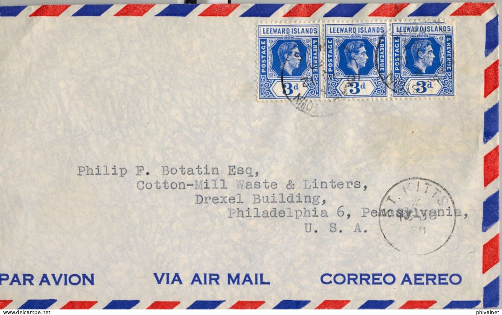 1930 LEEWARD ISLANDS , JAMESTOWN / SAINT KITTS , SOBRE CIRCULADO , CORREO AÉREO - Leeward  Islands