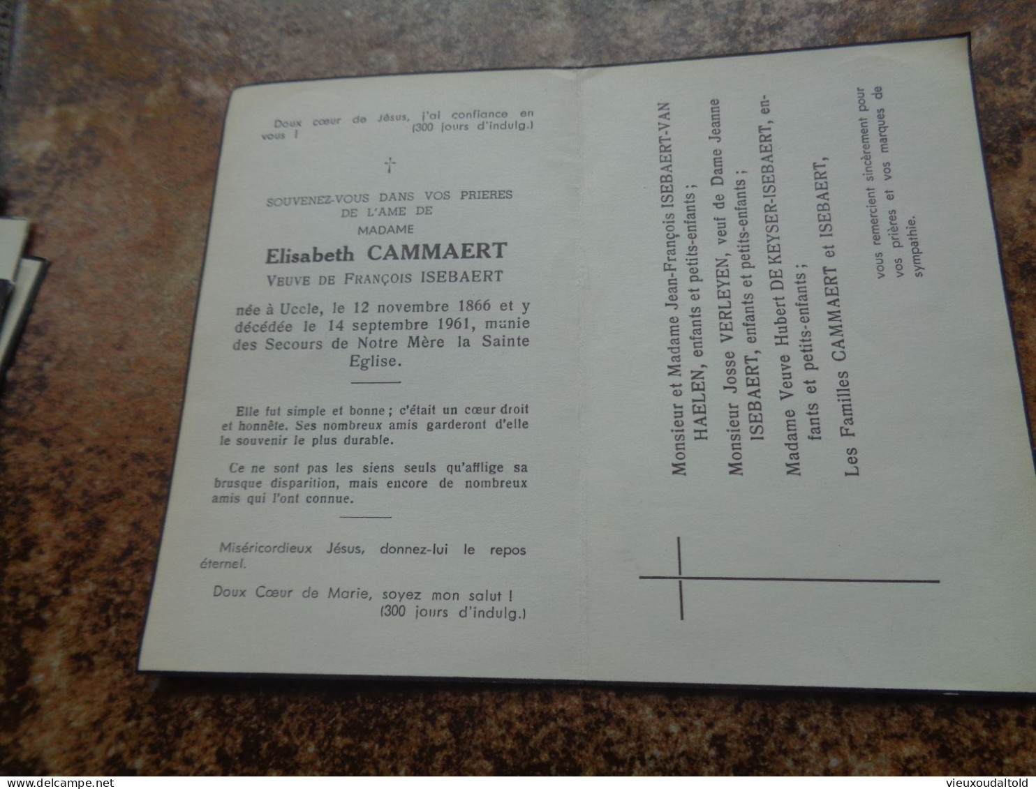 --Doodsprentje/Bidprentje  Elisabeth CAMMAERT   Uccle 1866-1961  (Vve François ISEBAERT) - Religion & Esotericism