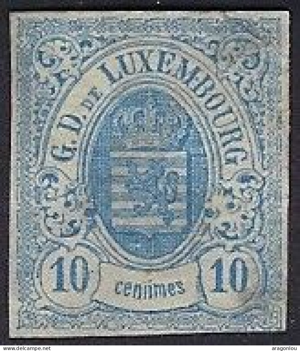 Luxembourg - Luxemburg - Timbres - Armoiries   1859   10  C.    Michel 6b       VC.  200,-   *   Mince Au Dos - 1859-1880 Stemmi