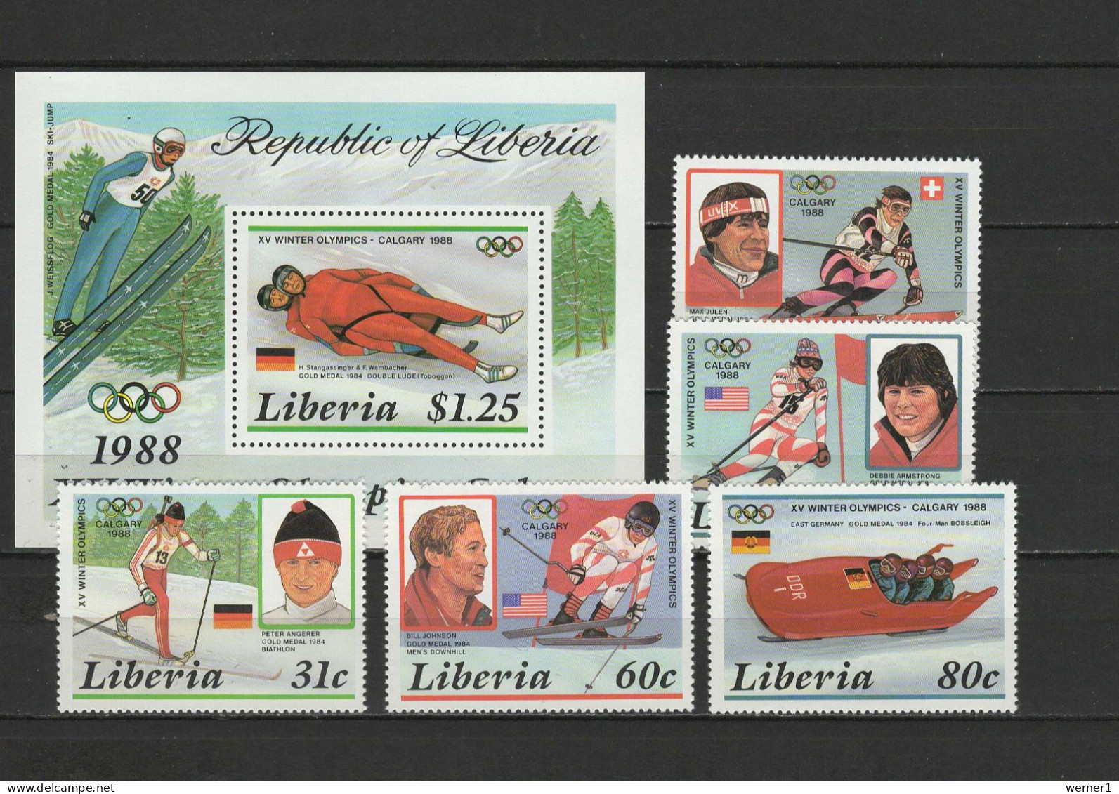 Liberia 1987 Olympic Games Calgary Set Of 5 + S/s MNH - Inverno1988: Calgary