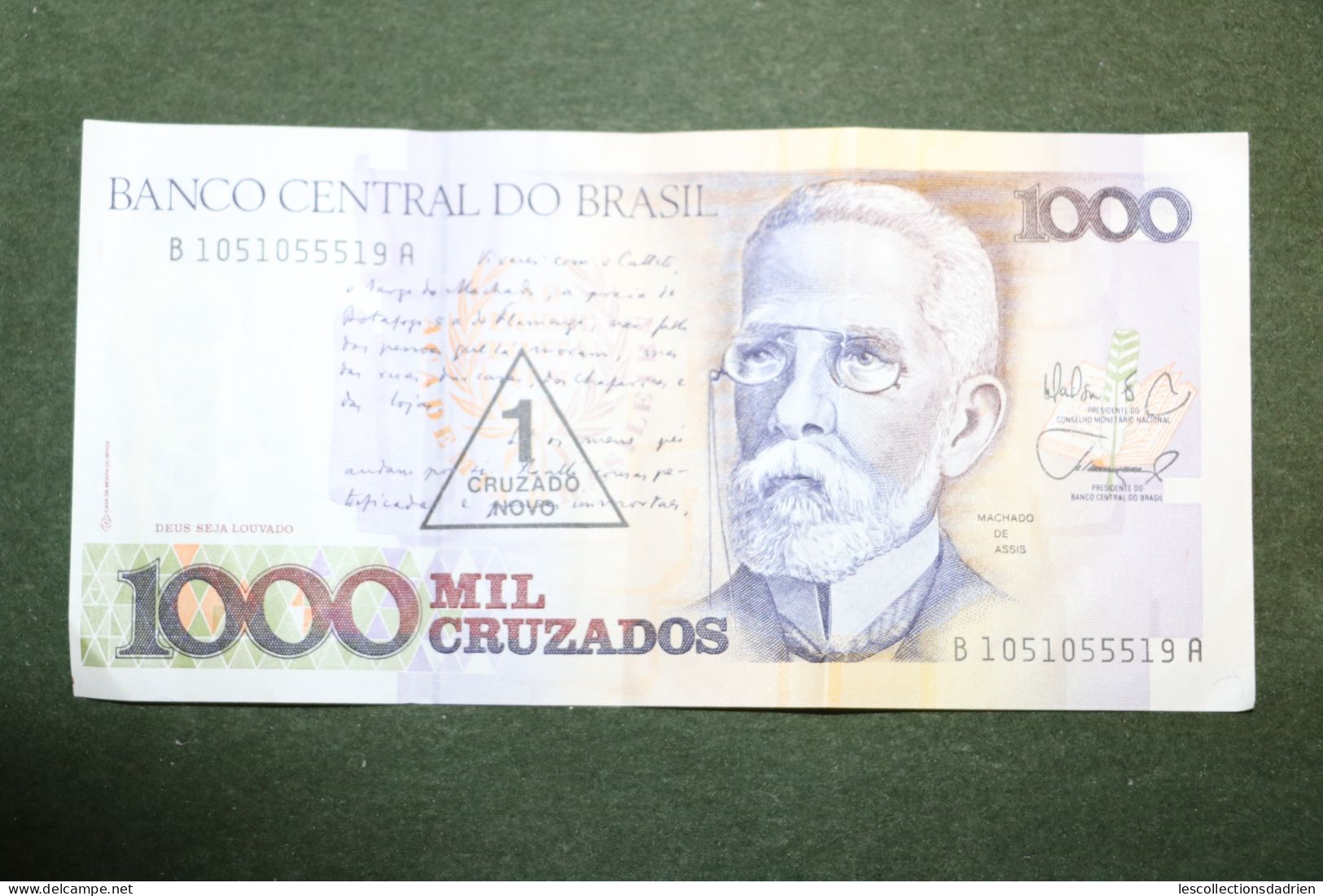 Billet De 1000 Cruzados Cachet 1 Cruzado Novo - Banknote Brazil - Brésil