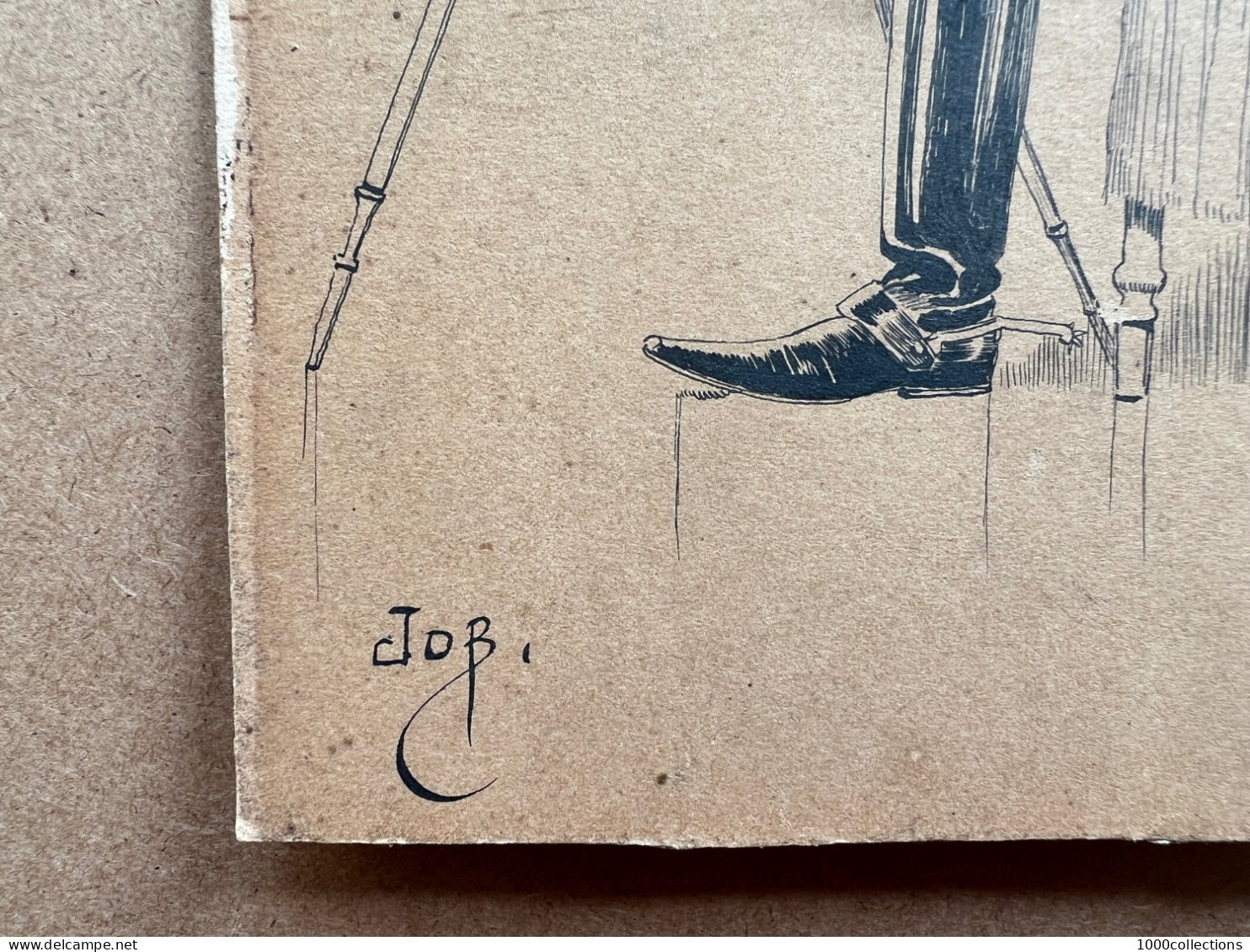 • Beau Dessin Original Signé JOB • Encre Et Crayon Bleu Sur Carton • Officier Infanterie Napoléon III ? • Ca 1890 • - Zeichnungen
