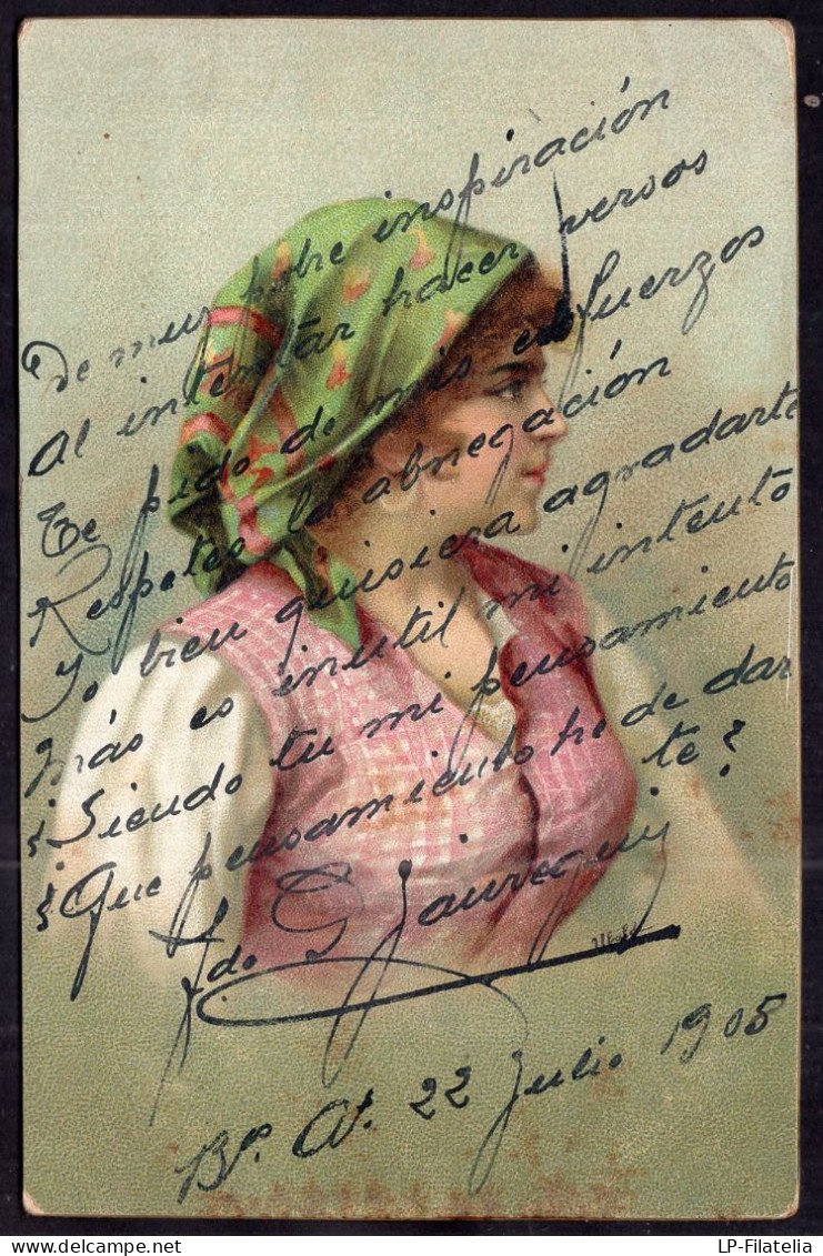 Postcard - 1905 - Women - Drawing - Woman With Scarf In The Head - Women