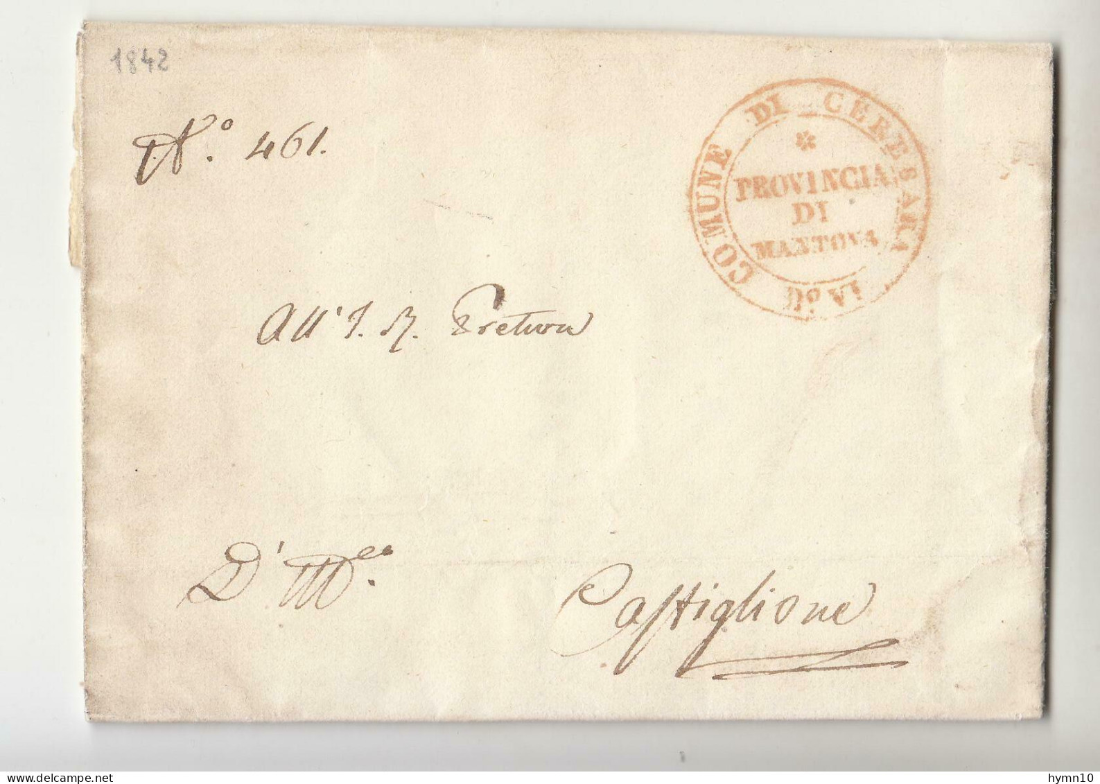 1842 LOMBARDIA Lettera CERESARA-CASTIGLIONE+timbro DOPPIO CERCHIO ROSSO GRANDE CERESARA-c845 - 1. ...-1850 Vorphilatelie